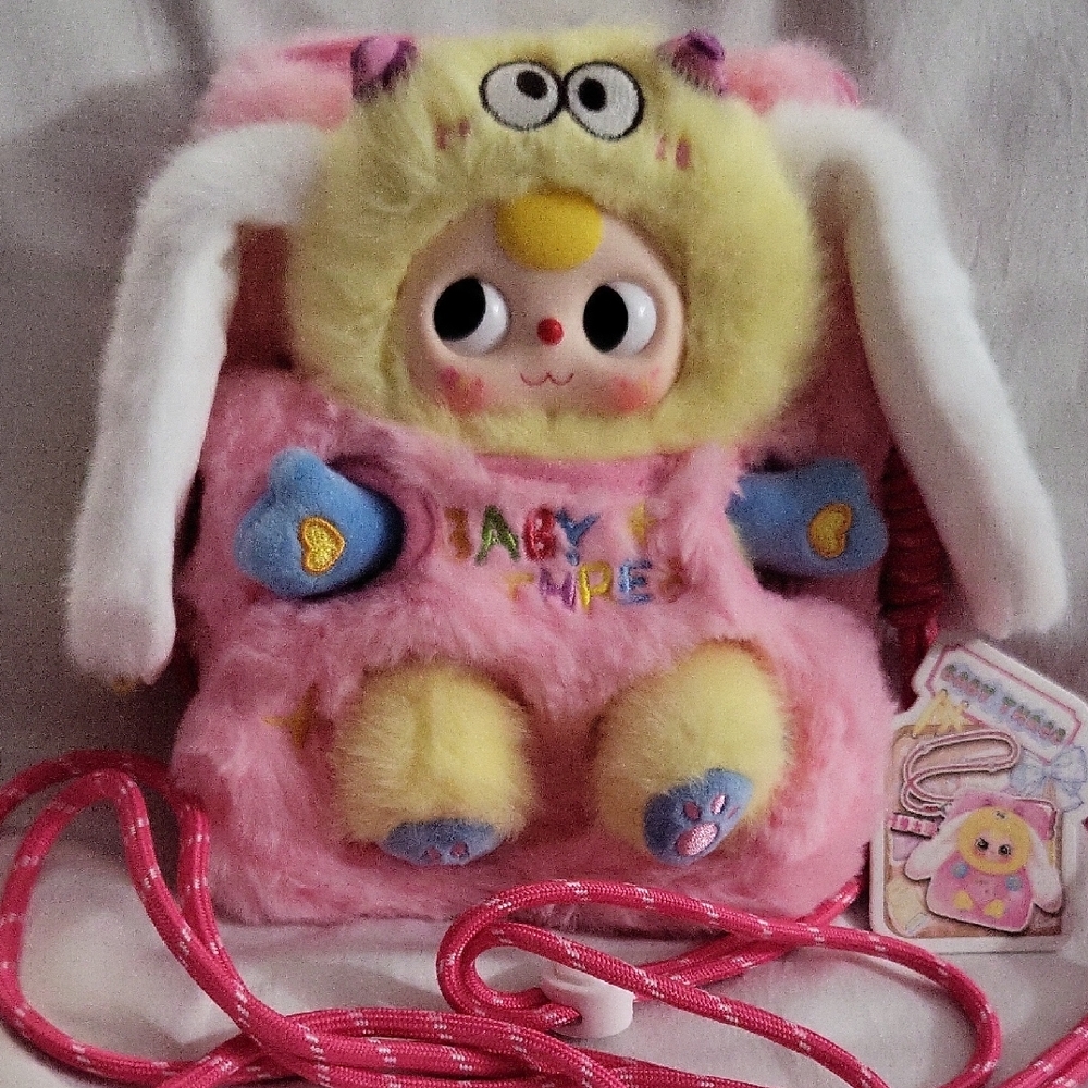 Baby Three Cute Pink Plush Travel Phone Bag